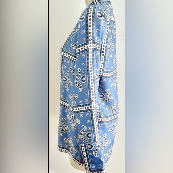 Sandro | Carlota Printed Silk Blouse Blue white size 1 (small) - Picture 8 of 13